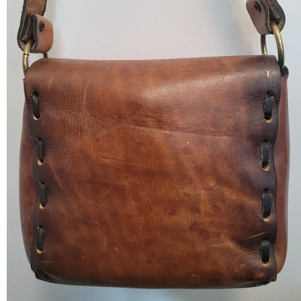 Seventies Tooled Leather Brown Shoulder Bag Boho Folk Charm Wanderer Retro Style